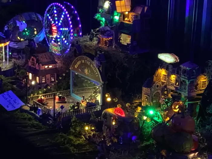 A detailed SpookyTown miniature carnival and village scene